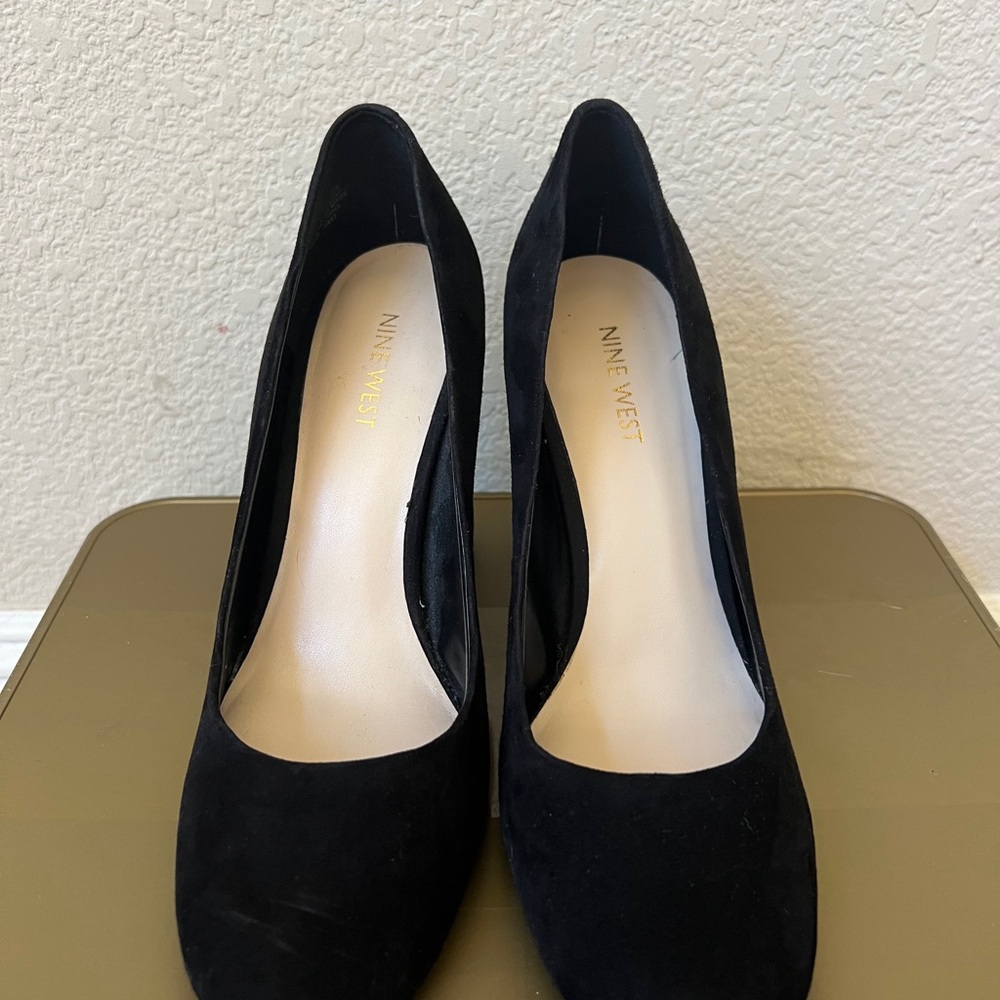 Black Suede Block Heel Pumps